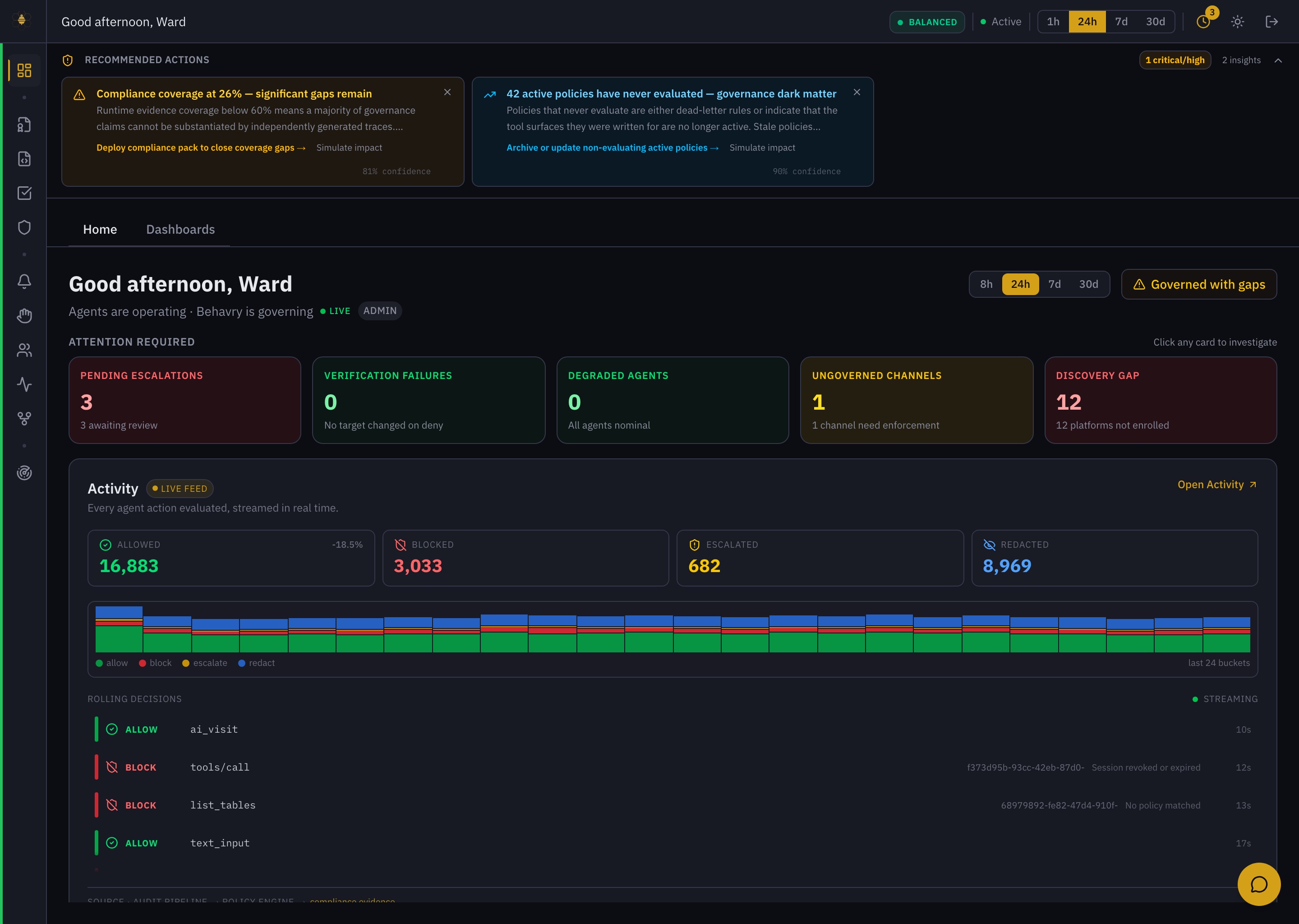 The signed-in dashboard