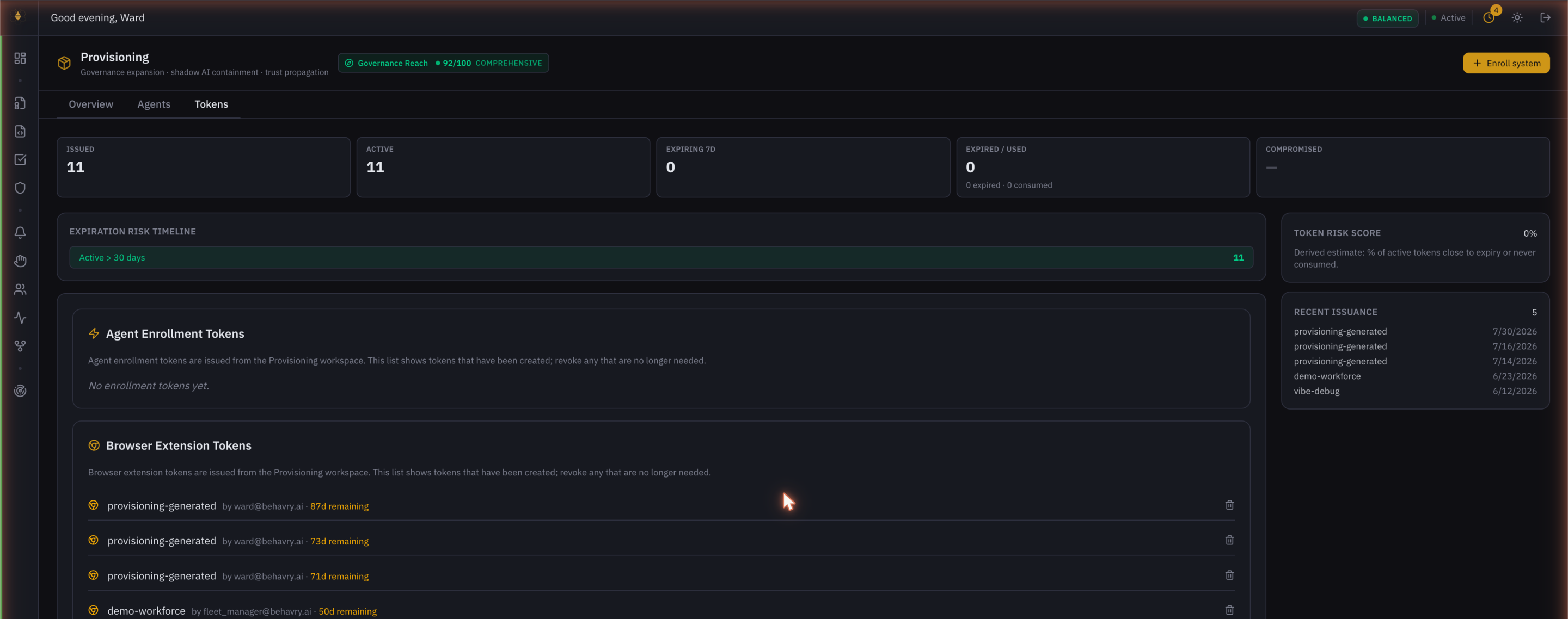 Provisioning → Tokens